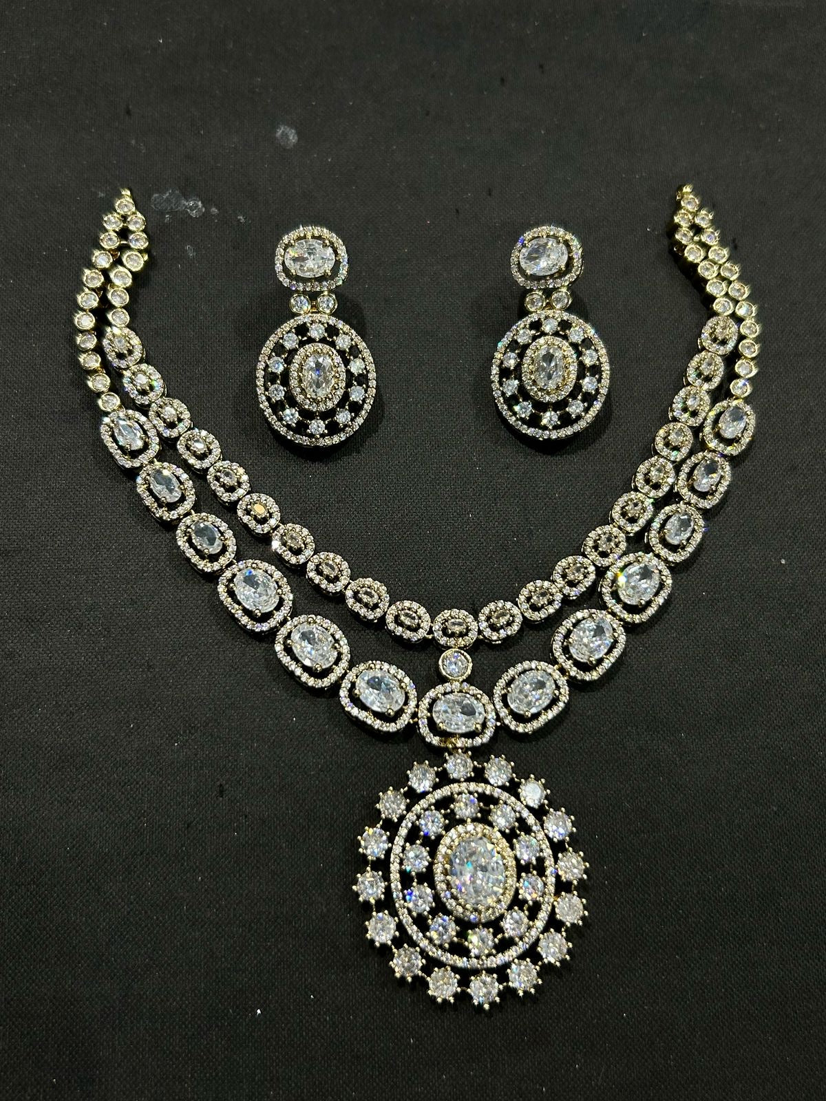 Exquisite Premium finish Moissanite Stone Diamond Replica Necklace with Earrings