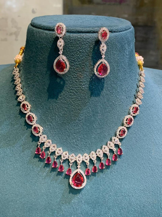 Exquisitely Designed American Diamond Stone Necklace Set With Earrings