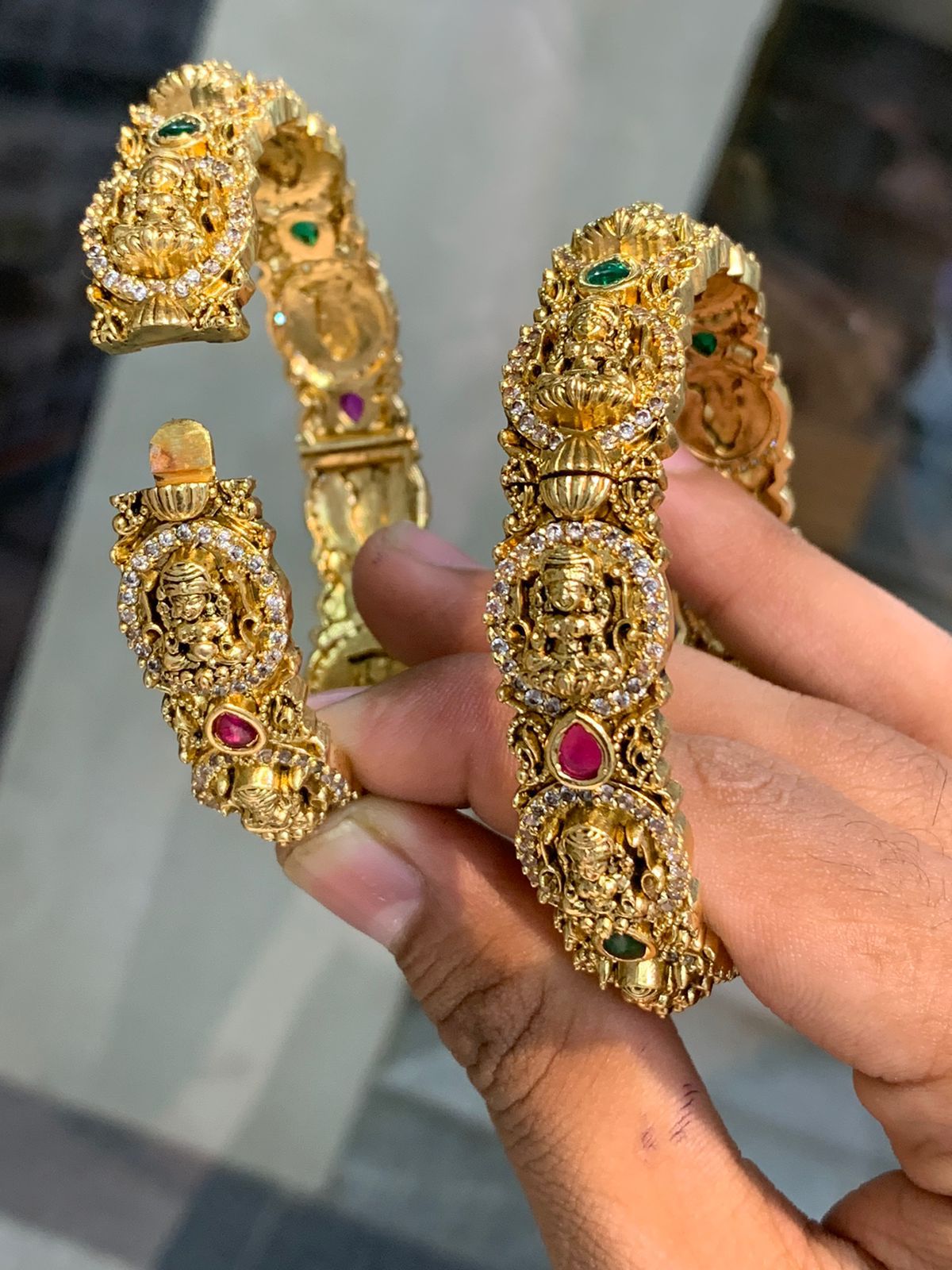 Beautiful Antique Matte Openable Bangles Temple Jewelry Lakshmi Bangles -set of 2