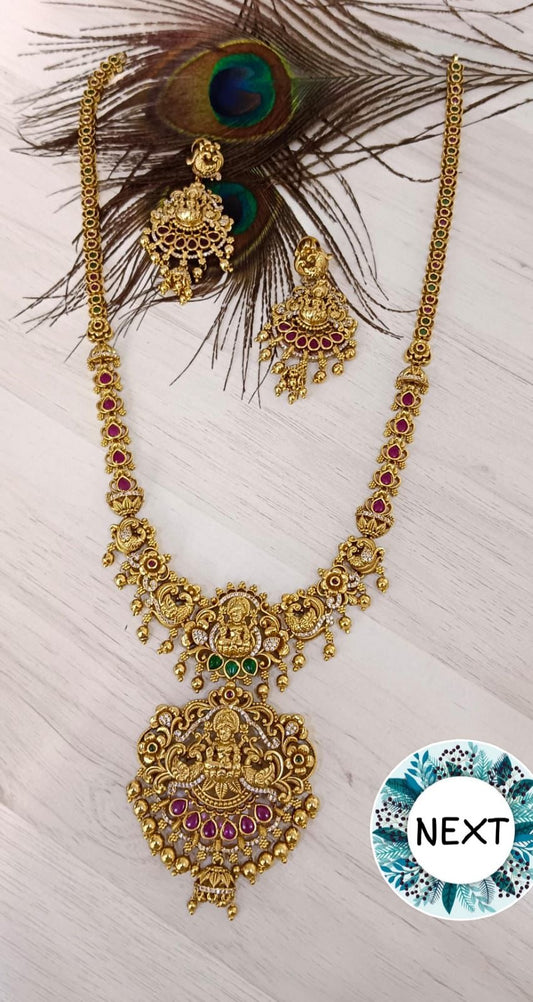 Simple, Yet Classic Temple Jewelry Haram Long Necklace Set with Earrings