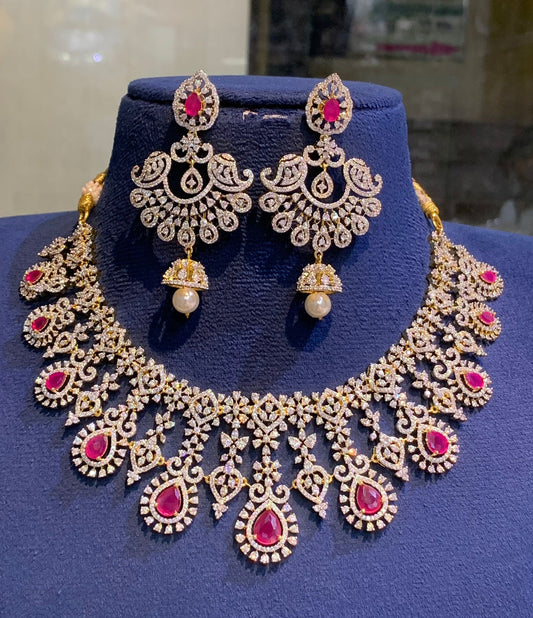 Elegant GJ Polish Bridal Necklace With Chandbali Jhumkas- Premium Quality