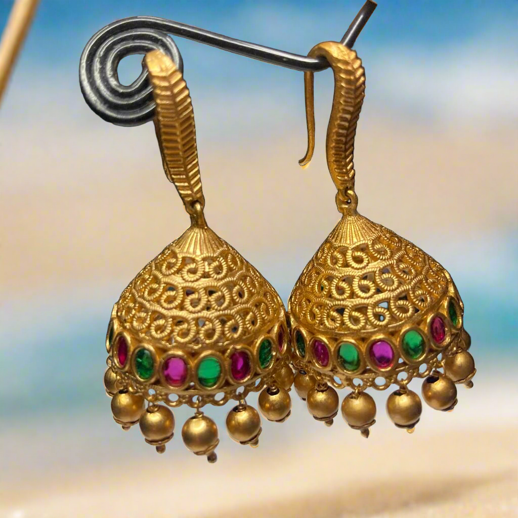 Simply Stunning Hook-type Kemp Jhumkas Earrings