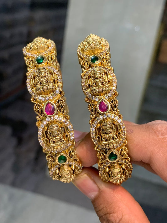 Beautiful Antique Matte Openable Bangles Temple Jewelry Lakshmi Bangles -set of 2