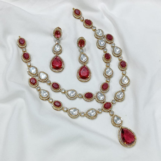 Exquisite Victorian finish Moissanite Stone Layered Necklace with Earrings