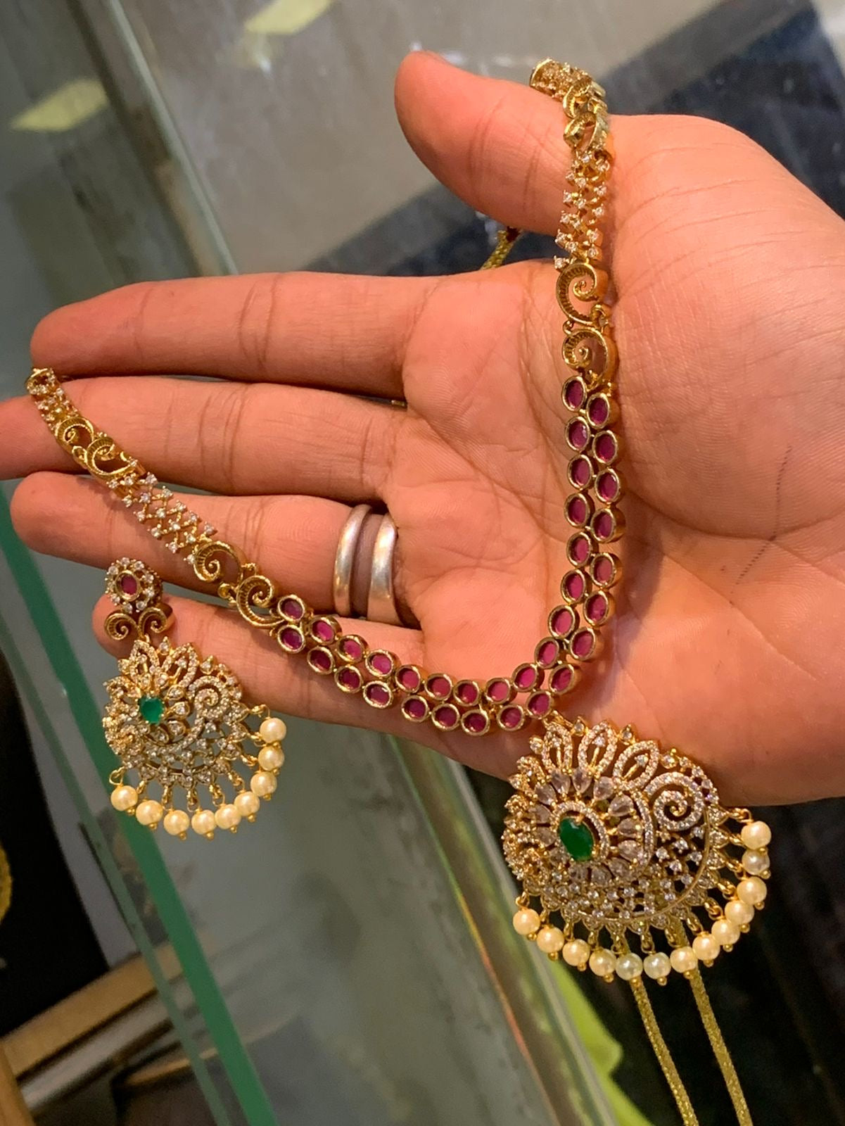 Premium Matte Finish Stone Pendant Necklace Set with Kanti