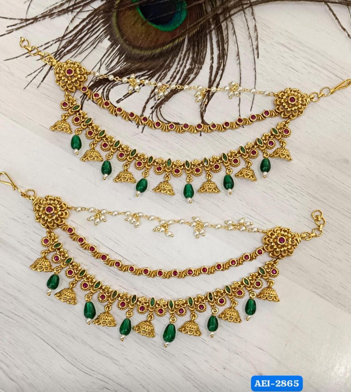 Grand Bridal Earchains For Earrings - Temple Jewelry Chempaswaralu
