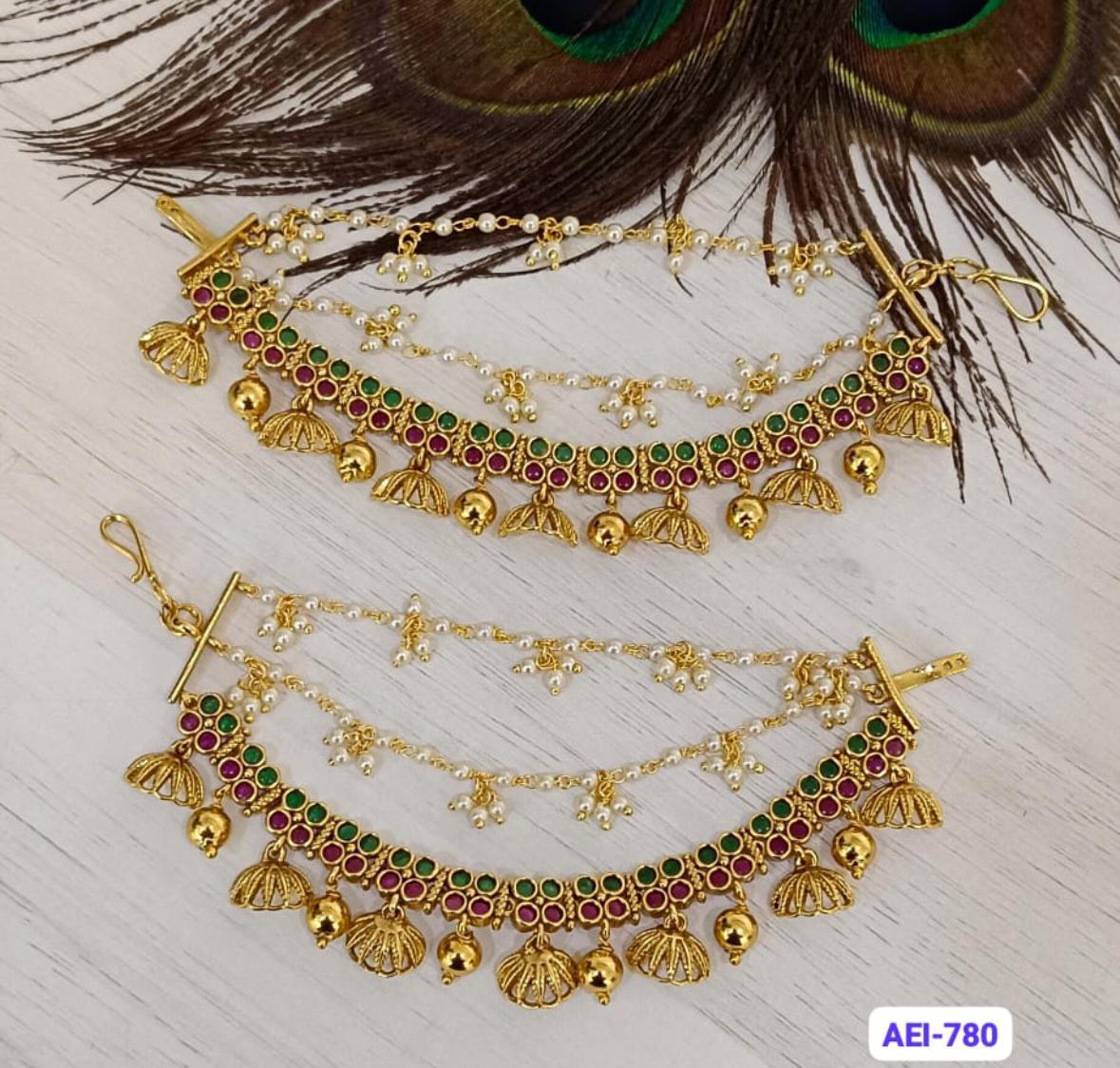 Grand Bridal Flower Motif Earchains For Earrings- Bridal Maatal- Chempaswaralu
