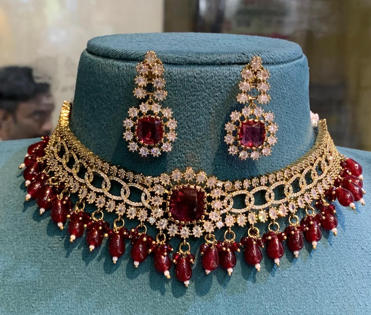 Grand Bridal GJ Polish Choker Necklace Set With Earrings -Premium Quality
