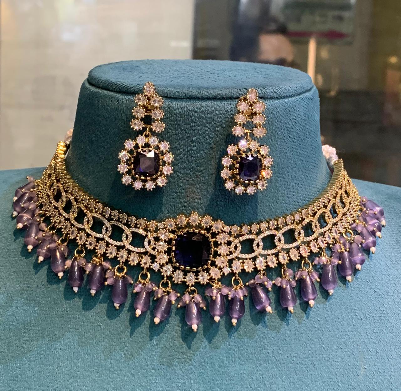 Grand Bridal GJ Polish Choker Necklace Set With Earrings -Premium Quality