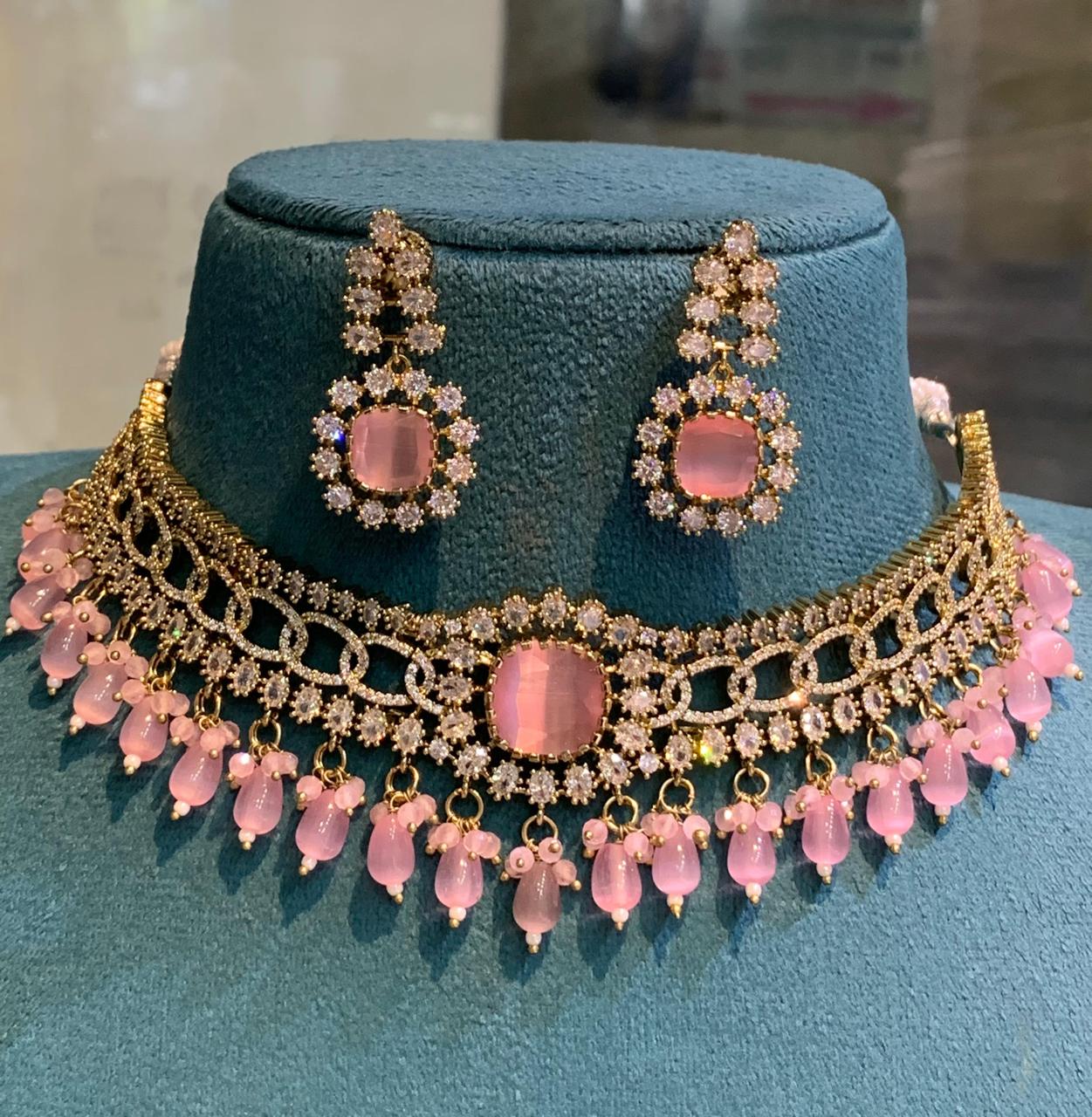 Grand Bridal GJ Polish Choker Necklace Set With Earrings -Premium Quality