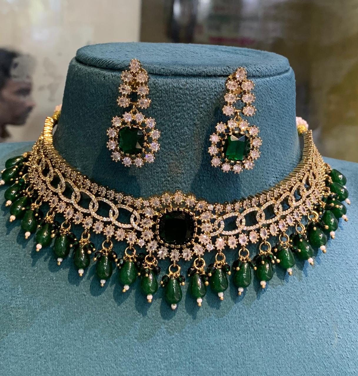 Grand Bridal GJ Polish Choker Necklace Set With Earrings -Premium Quality