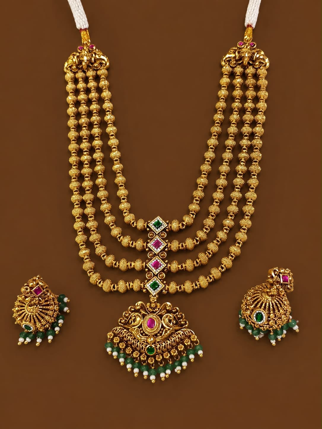 Grand Layered Mala Necklace with Stud Earrings