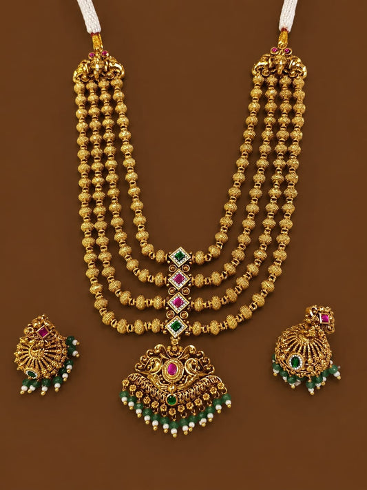 Grand Layered Mala Necklace with Stud Earrings