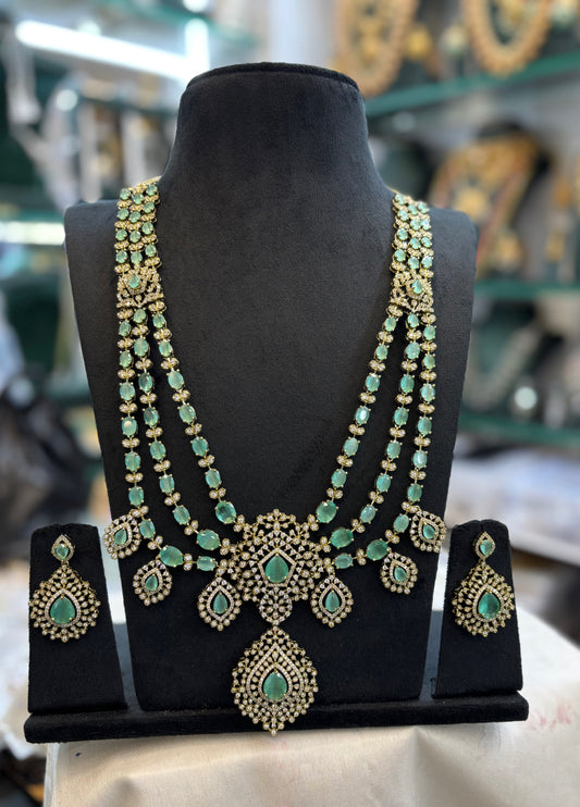 Grand Premium Finish Layer Long Necklace Set with Earrings- Choose from Turquoise, Red, Green, White,Pink, Mint, White