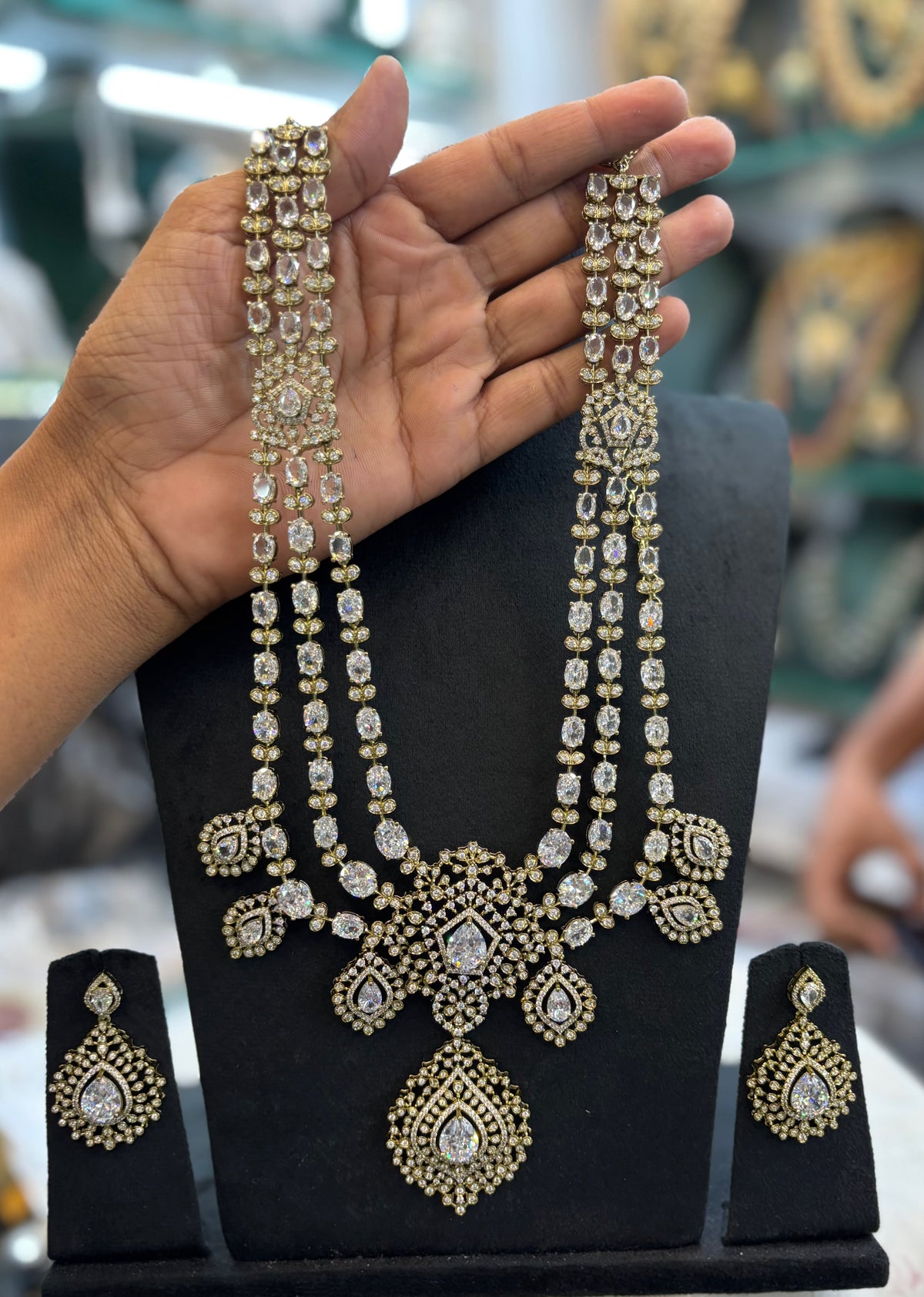 Grand Premium Finish Layer Long Necklace Set with Earrings- Choose from Turquoise, Red, Green, White,Pink, Mint, White