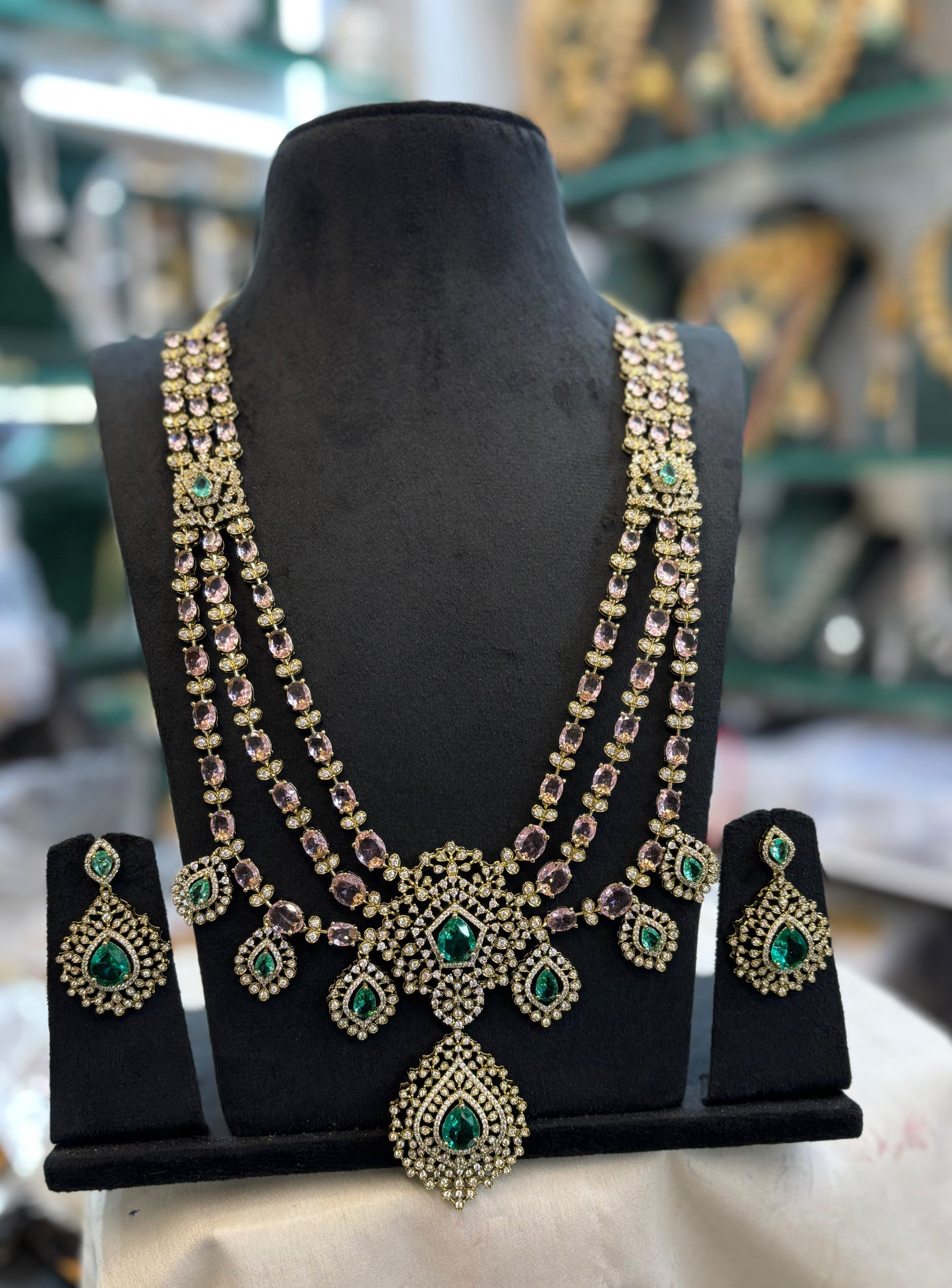 Grand Premium Finish Layer Long Necklace Set with Earrings- Choose from Turquoise, Red, Green, White,Pink, Mint, White