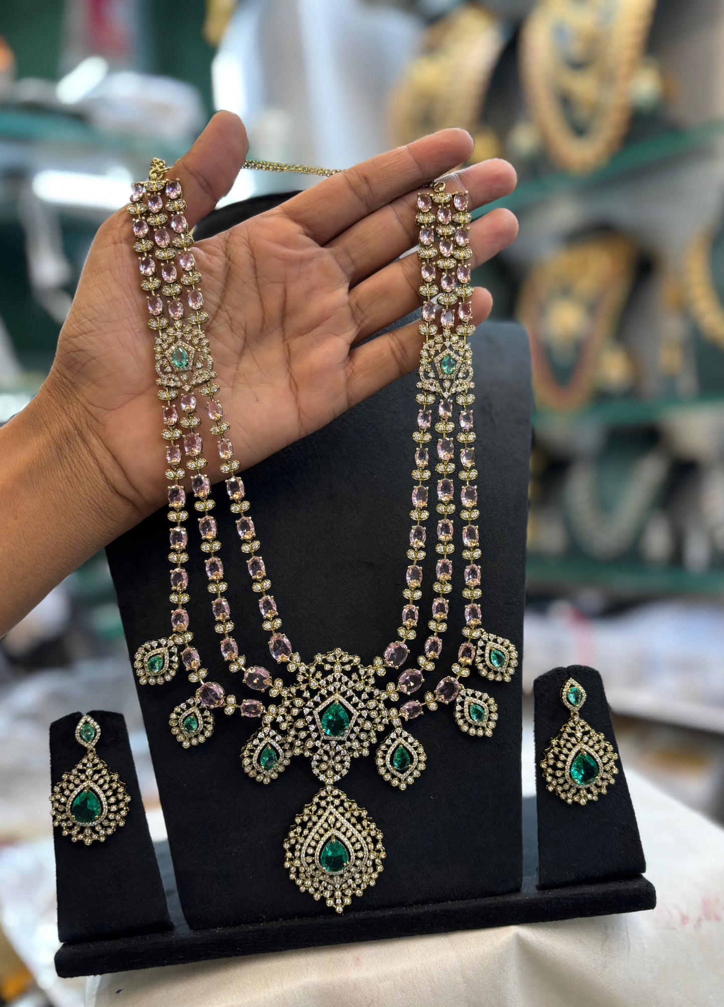 Grand Premium Finish Layer Long Necklace Set with Earrings- Choose from Turquoise, Red, Green, White,Pink, Mint, White