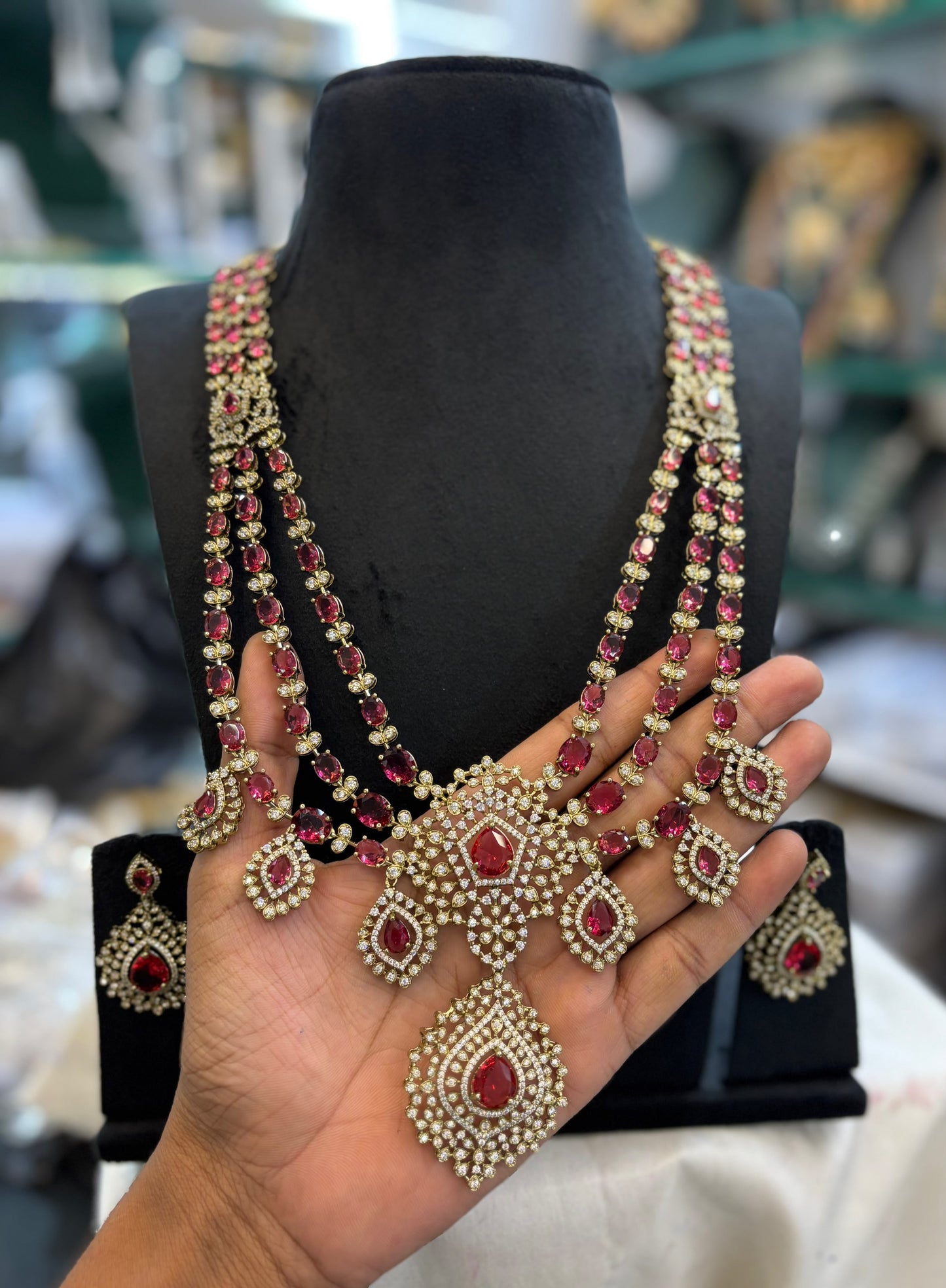 Grand Premium Finish Layer Long Necklace Set with Earrings- Choose from Turquoise, Red, Green, White,Pink, Mint, White