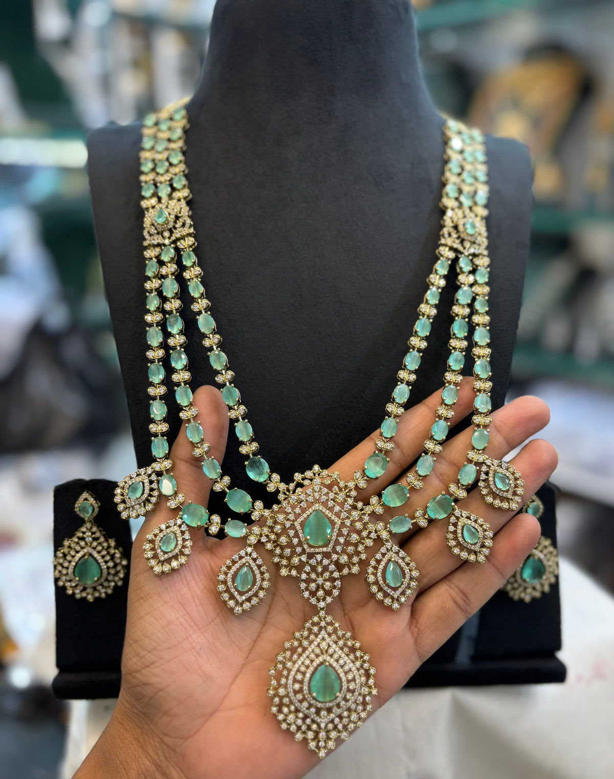 Grand Premium Finish Layer Long Necklace Set with Earrings- Choose from Turquoise, Red, Green, White,Pink, Mint, White