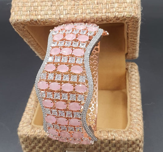 Exquisite Designs- American Diamond Bracelets- Pink Cz Openable Kada Bangle