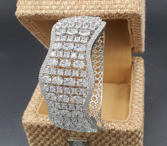Exquisite Designs- American Diamond Bracelets- White Cz Openable Kada Bangle
