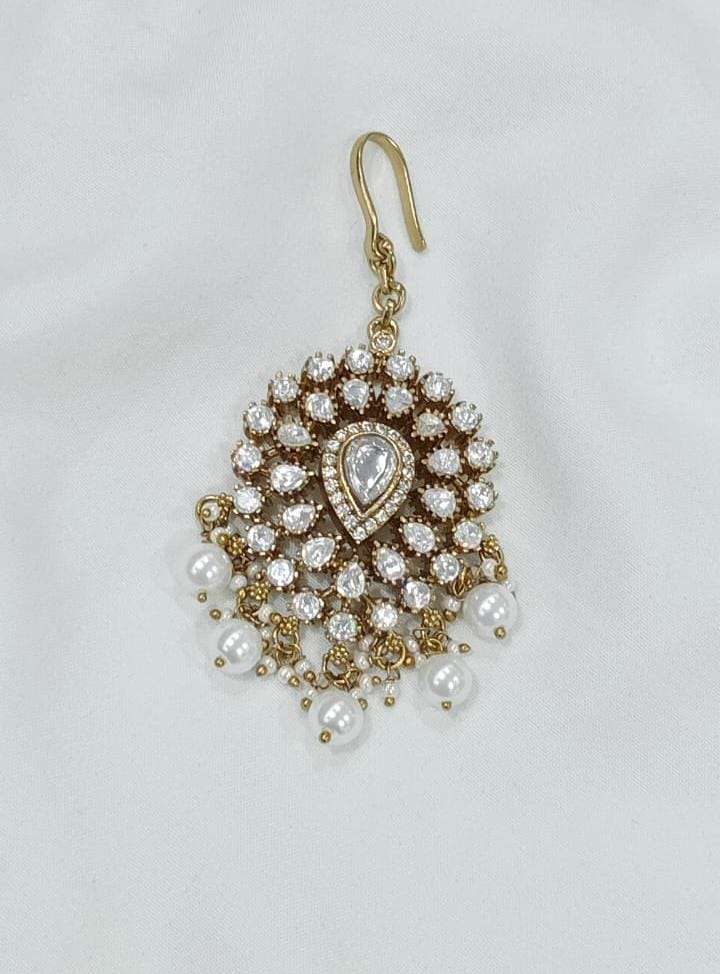 Beautiful Victorian Polish Cz Stone Maang Pendant Tikkas