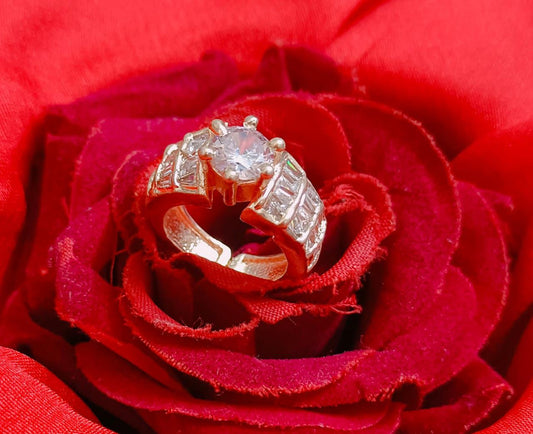 Elegant Adjustable Solitaire Rings Designer American Diamond Jewelry-RoseGold Polish And Silver Polish