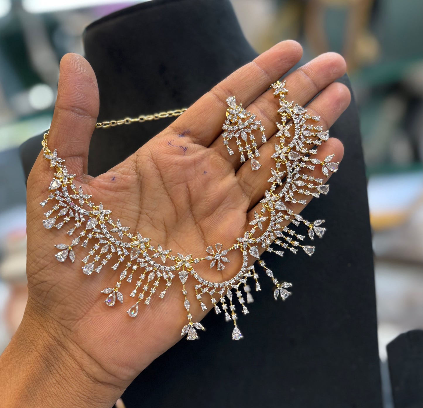 Sparkling CZ stone Necklace with Earrings