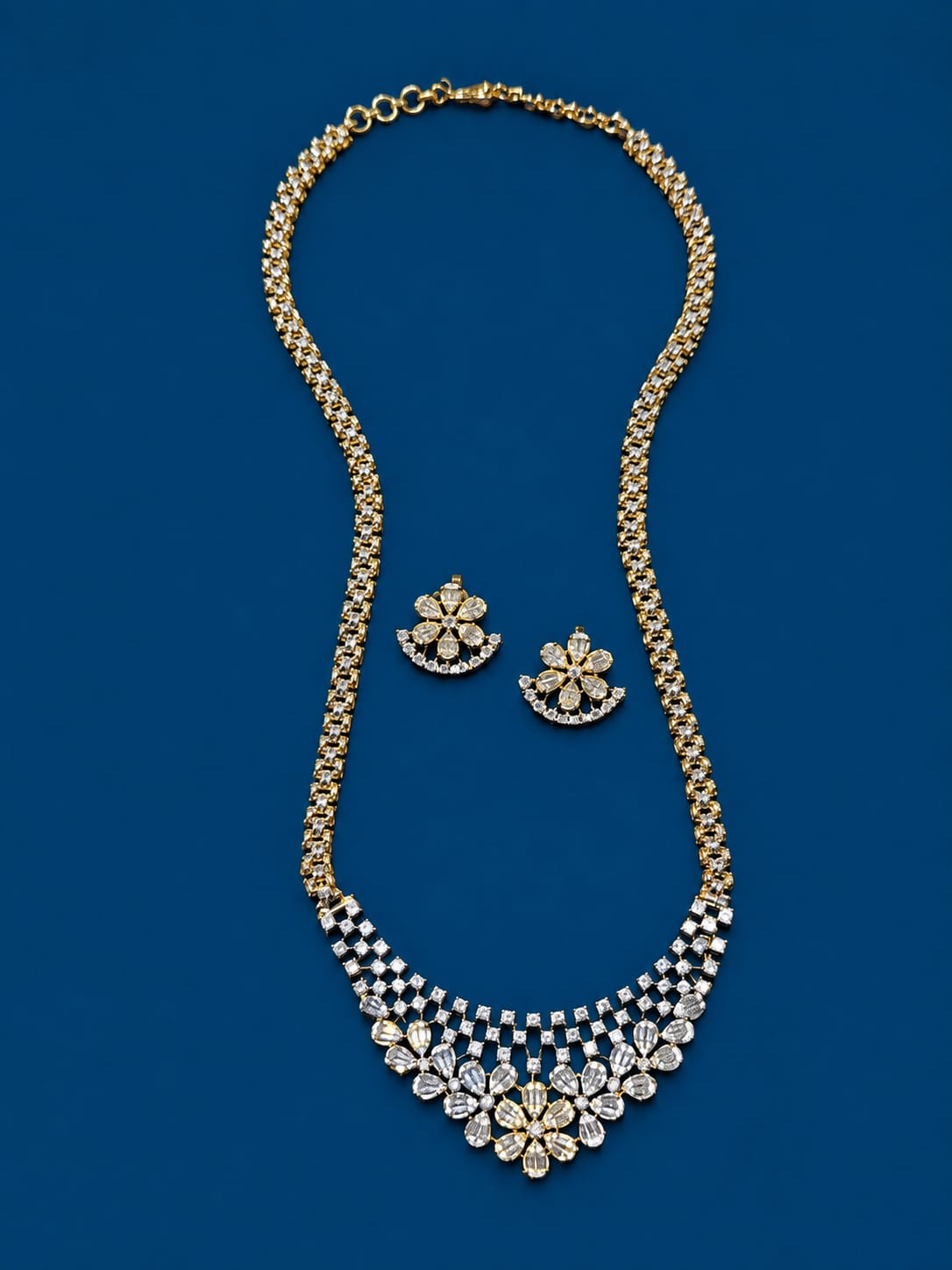New Design Premium White Stone Necklace Set with stud Earrings- 1 set