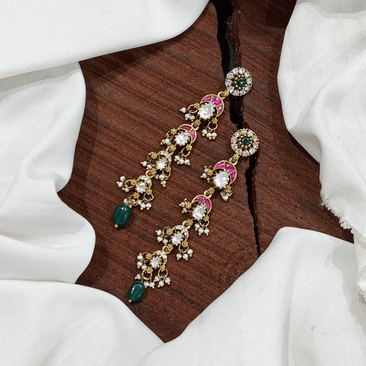 Latest Premium AD Stone Beaded Long Earrings-Gold Finish
