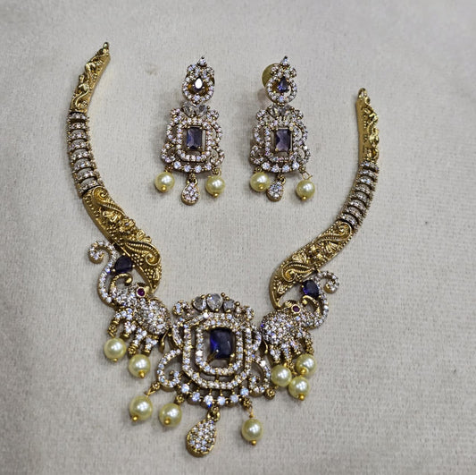 Latest Premium Matte Cz stone Pendant Necklace Set With Kanti And Earrings