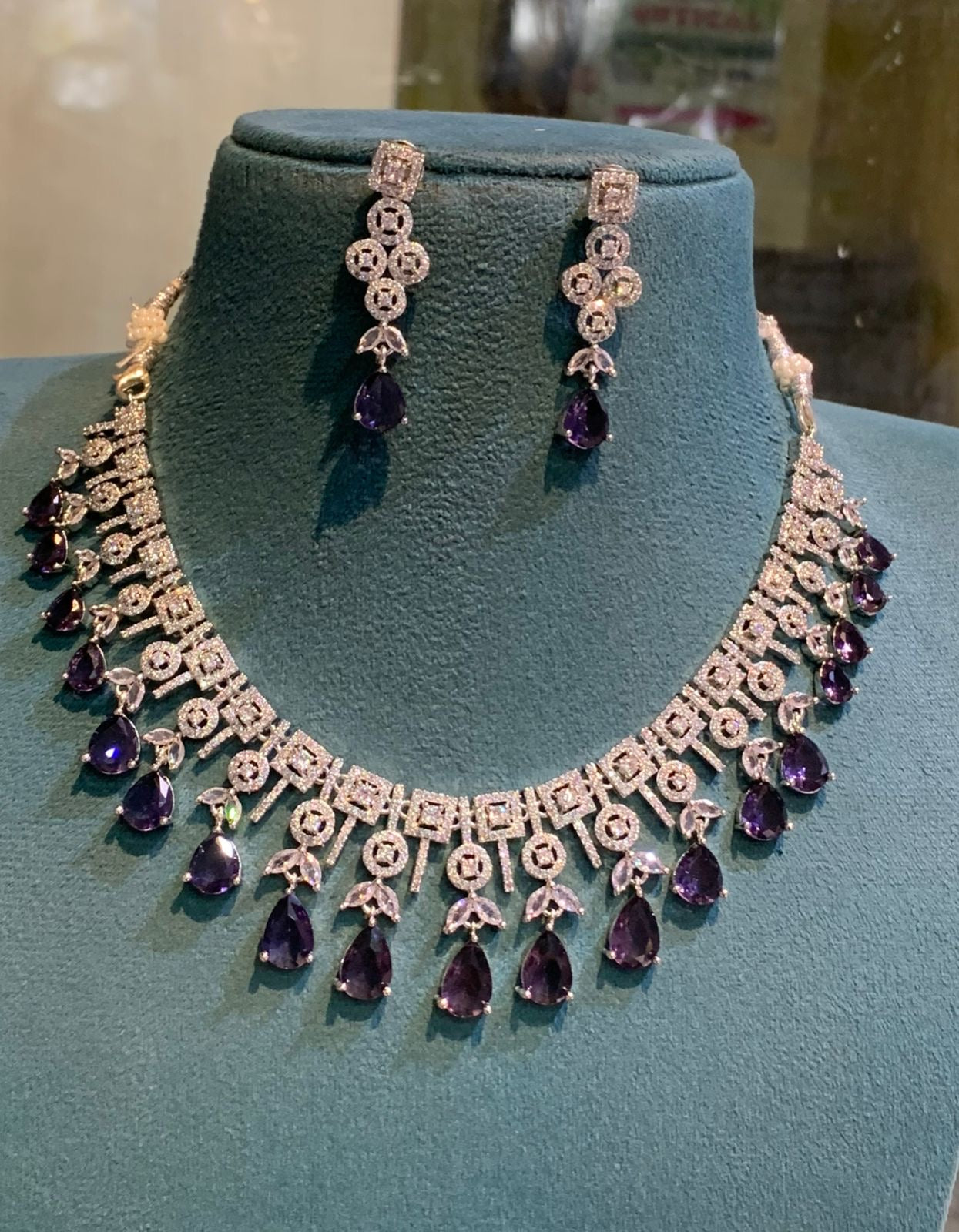 Latest Premium Silver Cz stone Pendant Necklace and Earrings - Choose Your Color