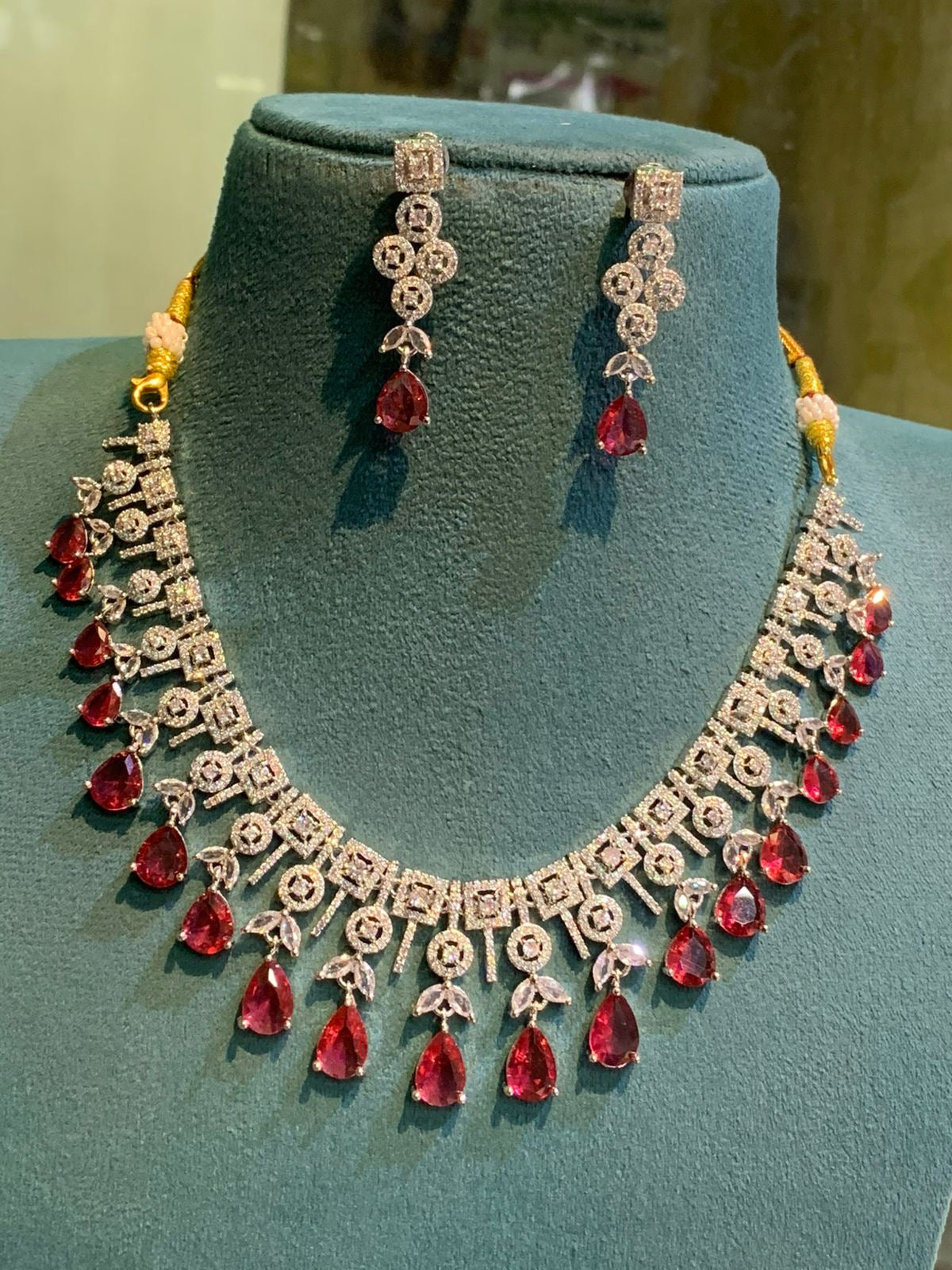 Latest Premium Silver Cz stone Pendant Necklace and Earrings - Choose Your Color