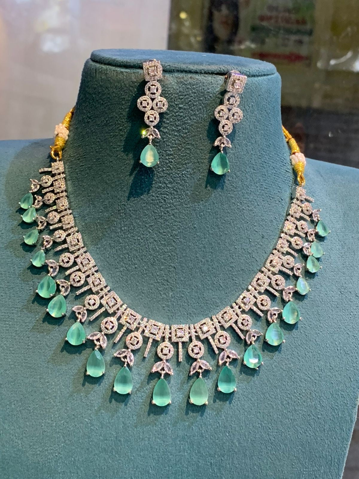 Latest Premium Silver Cz stone Pendant Necklace and Earrings - Choose Your Color