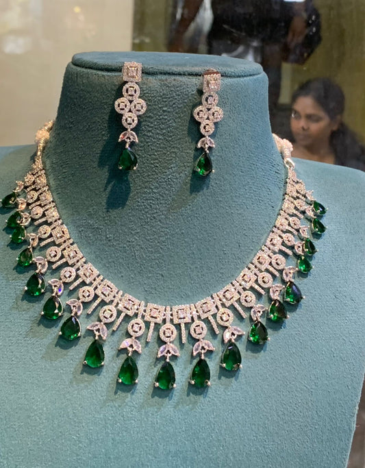 Latest Premium Silver Cz stone Pendant Necklace and Earrings - Choose Your Color