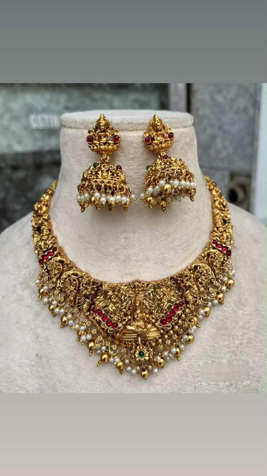 Latest Temple Jewelry Lakshmi Choker Necklace - Bridal