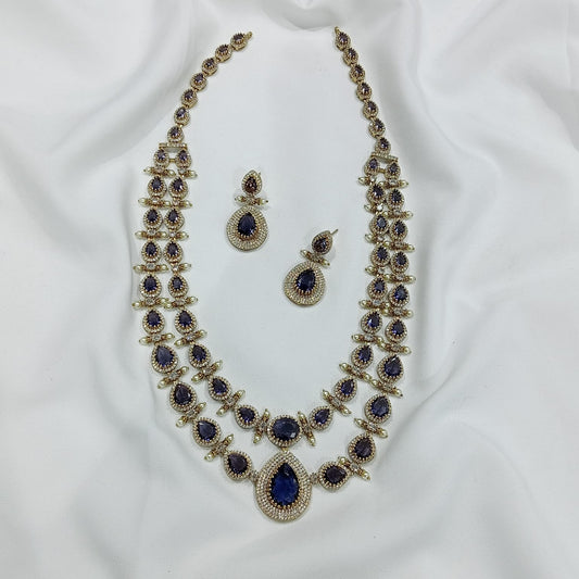 Latest Victorian Finish Moissanite Stone Layered Necklace Set With Earrings