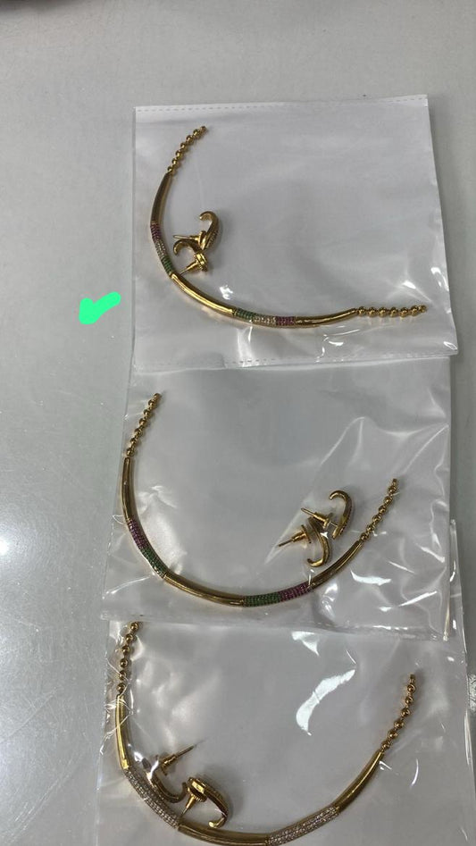 Minimalist Gold-Plated Kanti Necklace Set With Earrings - Multicolor -  1 pair
