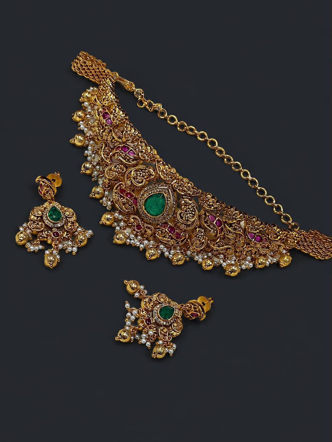 New Arrivals Premium Antique Choker Necklace Set With Earrings