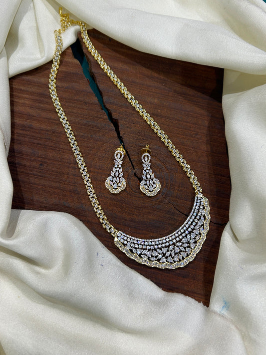 New Design Premium White StoneNecklace Set with Earrings- 1 set