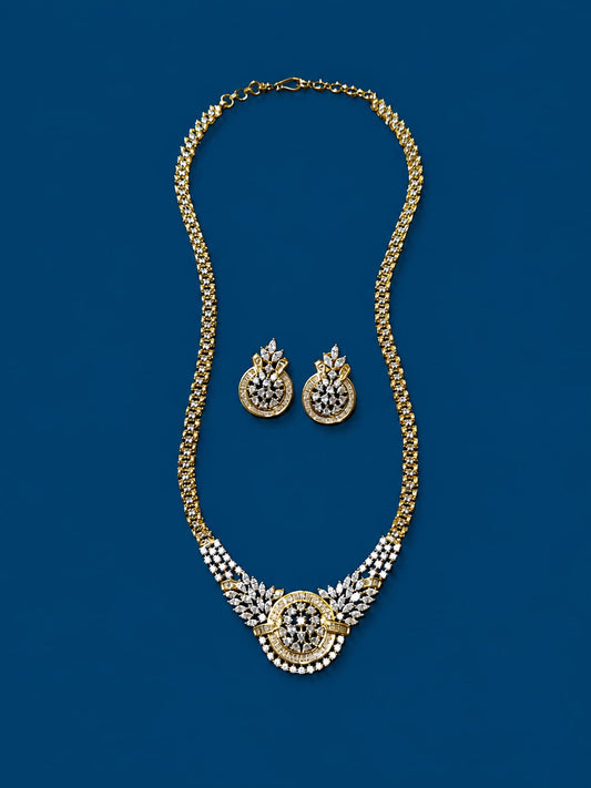 New Design Premium White Stone Necklace Set with Studs- 1 set