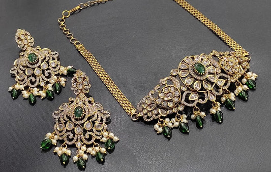 New Premium Matte Beaded Mini Choker Necklace Set With Sparkling Earrings