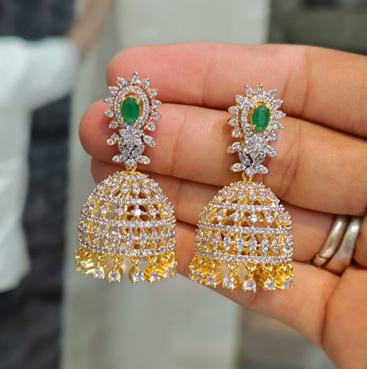 Super-cute Classy Cz stone GJ polish Jhumka Earrings