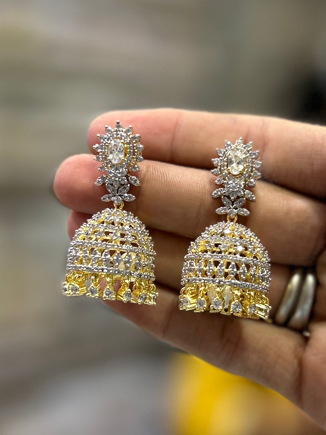 Super-cute Classy Cz stone GJ polish Jhumka Earrings