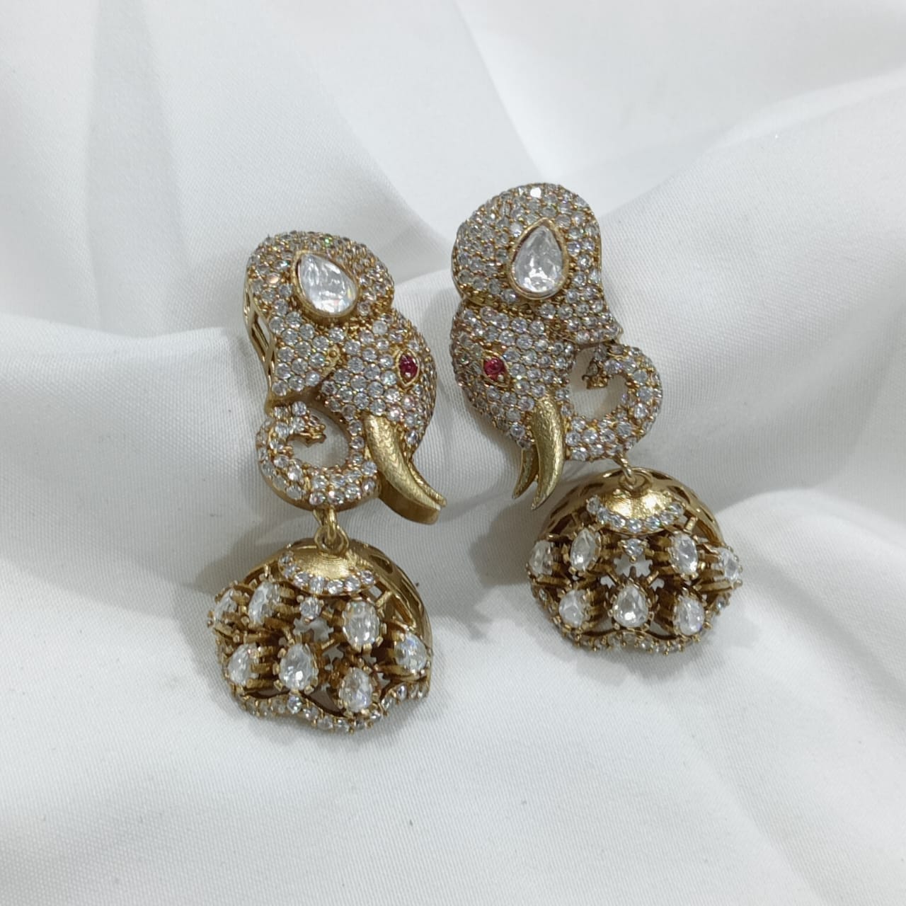 Trendy and Classy Victorian polish Moissanite Stone Jhumka Earrings