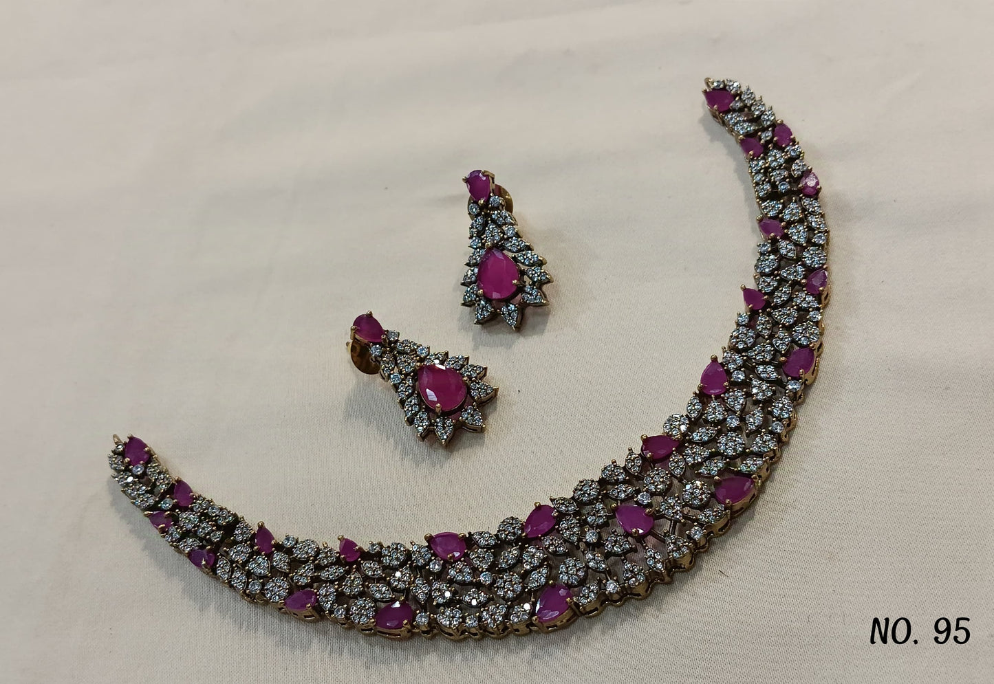 Elegant Victorian finish Cz Stone Choker Necklace with Earrings