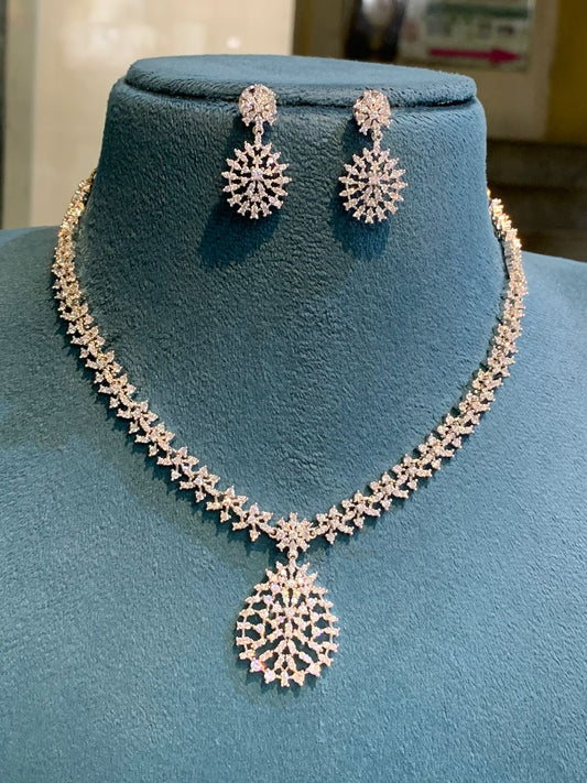 Sparkling AD Stone Necklace Set with Earrings