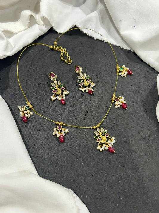 Elegant Premium Invisible Chain Necklace -Peacock Design