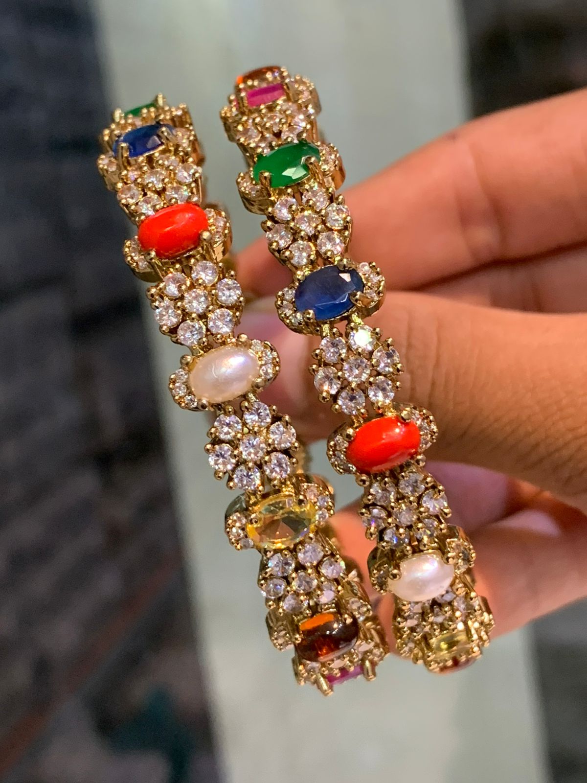 Premium Quality Colorful Navaratna Bangles -set of 2