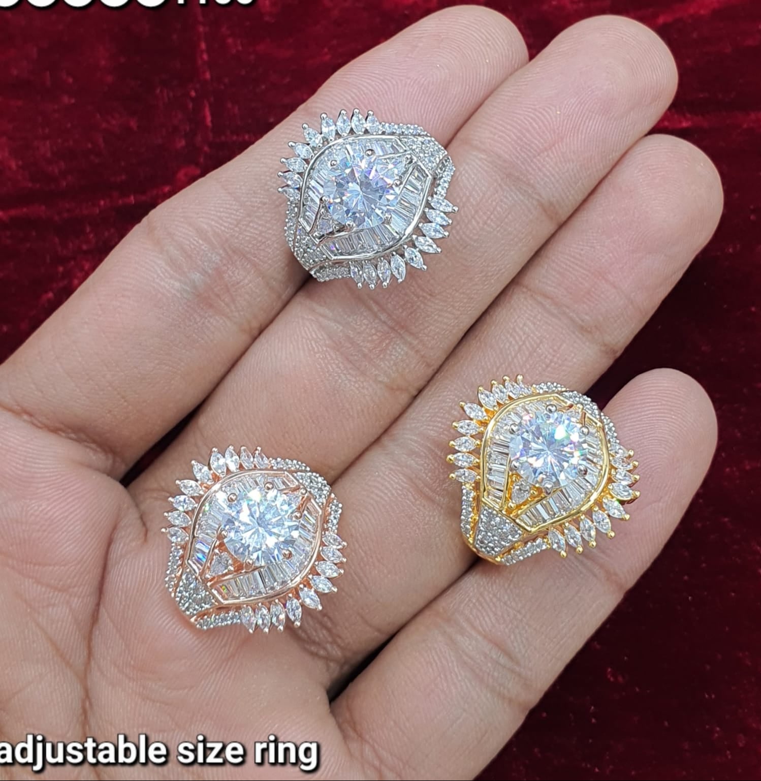 Partywear Adjustable Big Rings Designer Premium American Diamond Jewelry